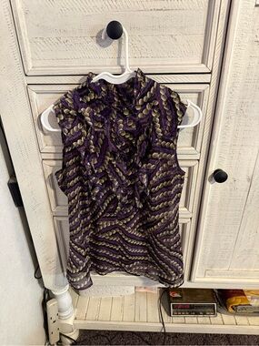XOXO Purple and Gold Sleeveless Ruffle-Neck Blouse